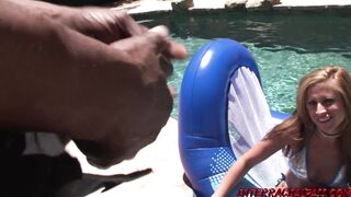 Busty babe August fucks monster BBC after poolside blowjob